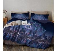 Funda Nordica Tema de la Ciudad, Juego de Funda de edredón de Microfibra con Patrón de Mandala Cielo Nocturno de la Ciudad Incluye 1 Funda Nórdica 260x240 cm + 2 Funda Almohada, Azul-púrpura