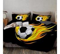 Funda Nordica Un Balón De Fútbol En Llamas, Suave Transpirable Microfibra Ropa de Cama Deportes de Dibujos Animados De Fútbol Funda Edredon 135x200 cm, 1 x Funda de Almohada 65x65cm,Amarillo