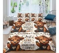 Funda Nórdica Vaca Highland Bonita Impresión 3D Microfibra para Adultos Decoración Dormitorio Juego de Ropa de Cama Animal Single（135x200cm）