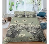 Funda Nórdica Vaca Highland Impresión 3D Microfibra Juego de Cama Transpirable Suave para Dormitorio Adultos Jóvenes Decoración King（220x240cm）