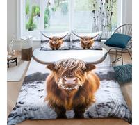 Funda Nórdica Vaca Highland Impresión 3D Microfibra Suave Ropa de Cama Animal para Dormitorio Adulto Single（140x200cm）