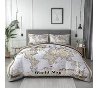 Funda nórdica Vintage Mapa del Mundo Patrón 150 x 200 cm Juego de Cama Reversible Estampado con 2 Fundas de Almohada Marrón Claro Juego de Funda nórdica de Microfibra para Las 4 Estaciones