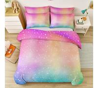 Funda nórdica Vistoso con Estampado Ensoñador Degradado Arcoíris Estrellas, Juego de Cama Ligero de Microfibra, Reversible con Cierre de Cremallera para niños Adolescentes, 220 x 240 cm