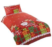 Juego De Funda Nórdica Individual Roja Navidad Querido Santa Con Copos De Nieve