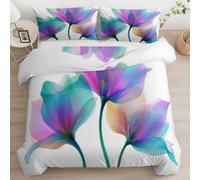 Funda Nórdica Y Funda de Almohada para Camas De 90 (135 x 200 cm), Juego de Cama 3D Soñador Transparente Acuarela Floral para Niños Chico Adolescente Blanco, Funda Nórdica De Microfibra con Cremallera