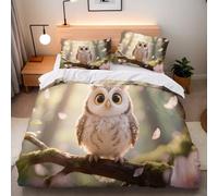 Funda Nórdicas Cama Búho 220x240 cm + 2 Fundas de Almohada 50x75 Juego de Funda Edredon Búho Lindo Animal 3D Diseño Impresión Bedding Microfibra con Cremallera Capa Edredon Dormitorio