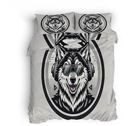 Funda Nórdicas Cama Lobo, Bedding Animal Lindo 220x240cm Protector de Cama en Microfibra, Cremallera Invisible, para Cuatro Estaciones 1 Copripiumino e 2 Federe 50x75cm * 2