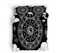 Funda Nórdicas Cama Signos del zodíaco en Blanco y Negro, Bedding Pentagrama de Luna 150x200 cm Cubierta Ligera en Microfibra Transpirable, Cremallera Invisible 1 Copripiumino e 2 Federe 50x75cm