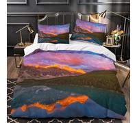 Funda Nordico Cama 105 Juvenil Atardecer Funda de Edredón Montañas Verdes y Aguas Cristalinas Funda Nordica Microfibra Una Agradable Fundas Nórdicas 200x200 con 2 Fundas de Almohada C.3352
