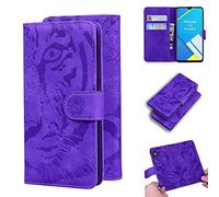 Funda OPPO A1K / Realme C2, SATURCASE Cool Tiger Embossing PU cuero Flip Dual Magnet Wallet Stand ranuras para tarjetas Funda protectora para OPPO A1K / Realme C2 (púrpura)