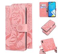 Funda OPPO A1K / Realme C2, SATURCASE Cool Tiger Embossing PU cuero Flip Dual Magnet Wallet Stand ranuras para tarjetas Funda protectora para OPPO A1K / Realme C2 (rosa)
