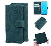 Funda OPPO A52 A72 A92, SATURCASE Cool Tiger Embossing Cuero PU Flip Dual Magnet Wallet Stand Ranuras para tarjetas Funda protectora para OPPO A52 A72 A92 (verde)