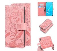 Funda OPPO A52 A72 A92, SATURCASE Cool Tiger Embossing PU Flip Dual Magnet Wallet Stand ranuras para tarjetas Funda protectora para OPPO A52 A72 A92 (rosa)