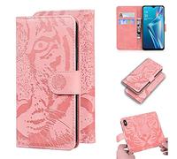 Funda OPPO A7 / A5S, SATURCASE Cool Tiger Embossing PU Cuero Flip Dual Magnet Wallet Stand Ranuras para tarjetas Funda protectora para OPPO A7/A5S (Rosa)