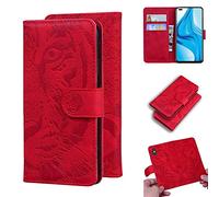 Funda OPPO F17 Pro / A93, SATURCASE Cool Tiger Embossing PU cuero Flip Dual Magnet Wallet Stand ranuras para tarjetas Funda protectora para OPPO F17 Pro / A93 (rojo)