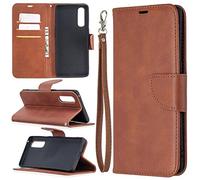 Funda OPPO Find X2 Neo, SATURCASE PU cuero Flip Magnet Wallet Stand ranuras para tarjetas Funda protectora con correa de mano para OPPO Find X2 Neo (marrón)