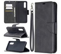 Funda OPPO Find X2 Neo, SATURCASE PU cuero Flip Magnet Wallet Stand ranuras para tarjetas Funda protectora con correa de mano para OPPO Find X2 Neo (negro)