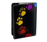 Funda organizadora de pasaporte con estampado de huellas de arcoíris colorido, de piel sintética, para hombres y mujeres, 6.5 pulgadas, Black, Talla única