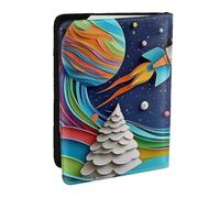 Funda organizadora para pasaporte con diseño de astronautas, planetas y cohetes, de piel sintética, para hombres y mujeres, 6.5 pulgadas, Black, Talla única