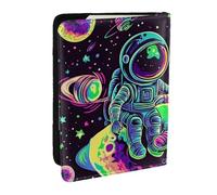 Funda organizadora para pasaporte con diseño de astronautas y alienígenas con diseño de luna y planetas, de piel sintética, para hombres y mujeres, 6.5 pulgadas, Black, Talla única