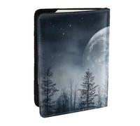 Funda organizadora para pasaporte con diseño de bosque misterioso y noche estrellada y luna llena, funda de viaje de piel sintética para pasaporte, para hombres y mujeres, 6.5 pulgadas, Black, Talla