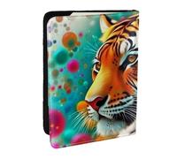 Funda organizadora para pasaporte con diseño de cabeza de tigre y arcoíris de burbujas, de piel sintética, para hombres y mujeres, 6.5 pulgadas