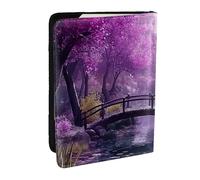 Funda organizadora para pasaporte con diseño de flores de color caqui y bosque y puentes rurales, funda organizadora de viaje de piel sintética para hombres y mujeres, 6.5 pulgadas, Black, Talla única