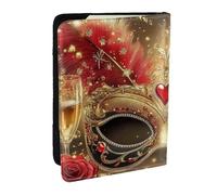 Funda organizadora para pasaporte con diseño de globos de plumas y rosas rojas y doradas, de piel sintética, para hombres y mujeres, 6.5 pulgadas, Black, Talla única