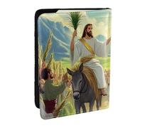 Funda organizadora para pasaporte con diseño de Jesus Rides On A Donkey, de piel sintética, para hombres y mujeres, 6.5 pulgadas, Black, Talla única