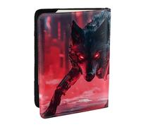 Funda organizadora para pasaporte con diseño de lobos de guerra con fondo rojo, de piel sintética, para hombres y mujeres, 6.5 pulgadas