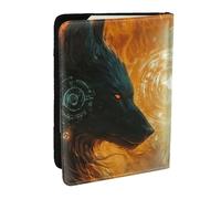 Funda organizadora para pasaporte con estampado de dos lobos, color blanco y negro, de piel sintética, para hombres y mujeres, 6.5 pulgadas