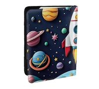 Funda organizadora para pasaporte con estampado de planetas, cohetes y astronautas, de piel sintética, para hombres y mujeres, 6.5 pulgadas, Black, Talla única