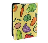 Funda organizadora para pasaporte con estampado de setas de pimienta roja y verde, de piel sintética, para hombres y mujeres, 6.5 pulgadas, Black, Talla única