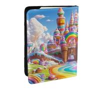 Funda organizadora para pasaporte, diseño de piruletas y castillo de helado, con bandera de arco iris, de piel sintética, para hombres y mujeres, 6.5 pulgadas, Black, Talla única