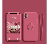 Funda Original de Silicona líquida con Anillo para iPhone 15, 14, 13, 12, 11 Pro MAX, Mini, XS, XR, 7, 8 Plus, SE, con Correa magnética (para iPhone 15, Pro MAX/Camellia Red)