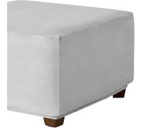 Funda Otomana Cuadrada Terciopelo 33x33 100x100cm, Funda de Puff Cuadrado con Base Ajustable para Taburete, Elástica para Taburetes de Terciopelo, Funda de Reposapiés de Sofá, Elástica Extraíble(Gris