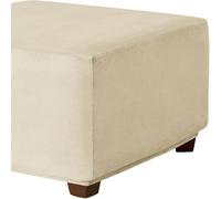 Funda Otomana Cuadrada Terciopelo 33x33 100x100cm, Funda de Puff Cuadrado con Base Ajustable para Taburete, Elástica para Taburetes de Terciopelo, Funda de Reposapiés de Sofá, Elástica Extraíble(Beige