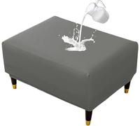 Funda otomana de piel sintética impermeable, funda cuadrada para reposapiés, funda elástica para almacenamiento, protector de muebles para sala de estar (gris oscuro, grande)