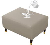Funda otomana de piel sintética impermeable, funda cuadrada para reposapiés, funda elástica para almacenamiento, protector de muebles para sala de estar (gris claro, grande)