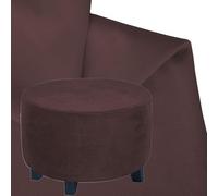 Funda Otomana Redonda Elástica de Lujo de Spandex, Funda for Reposapiés de Sillón for Sala de Estar, Fundas for Taburete Lavables Suaves y Extraíbles(Velvet - Brown,D-60cm/24)