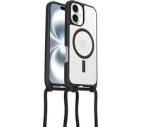 Funda OtterBox React Series Necklace MagSafe para iPhone 16, Funda Protectora con cordón para cuello ajustable y desmontable, Testada según los Estándares Militares, Transparent/Negro, Sin Caja Retail