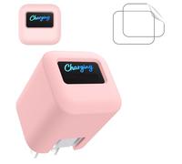 Funda para adaptador de corriente Anker Nano de 45 W Max con 2 protectores de pantalla, funda protectora de silicona suave para cargador dinámico, funda protectora a prueba de golpes y polvo [rosa]