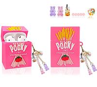 Funda para Aipords Case 1&2, 3D Cute Cartoon Funny Soft Silicone Pink Food Biscuit Fashion Design Cover con llavero único Cool Kawaii para Airpods 1 & 2 para mujeres, niños, adolescentes y niñas