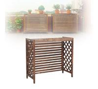 Funda para aire acondicionado exterior, impermeable y resistente a la intemperie, estante grande de flores para decoración de balcón, diseño de madera marrón, se adapta a 100 x 43 x 94 cm (largo x