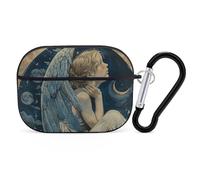 Funda para Airpod Pro con clip de bloqueo seguro, ángel duro con alas azules, funda protectora compatible con Airpod Pro de 2ª y 1ª generación para mujeres y hombres, LED frontal visible, color negro