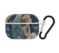 Funda para Airpod Pro con clip de bloqueo seguro, ángel duro con alas azules, funda protectora compatible con Airpod Pro de 2ª y 1ª generación para mujeres y hombres, LED frontal visible, blanco