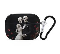 Funda para Airpod Pro con clip de bloqueo seguro, funda protectora de calavera dura compatible con Airpod Pro de 2ª y 1ª generación para mujeres y hombres, LED frontal visible, color negro