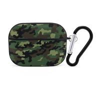Funda para Airpod Pro con clip de bloqueo seguro, funda protectora de camuflaje militar verde duro compatible con Airpod Pro de 2ª y 1ª generación para mujeres y hombres, LED frontal visible, negro