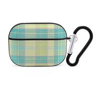 Funda para Airpod Pro con clip de bloqueo seguro, funda protectora rígida a cuadros verde y azul, compatible con Airpod Pro de 2ª y 1ª generación, para mujeres y hombres, LED frontal visible, negro