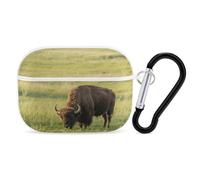 Funda para Airpod Pro con clip de bloqueo seguro, funda protectora rígida de bisonte come hierba, compatible con Airpod Pro de 2ª y 1ª generación, para mujeres y hombres, LED frontal visible, color
